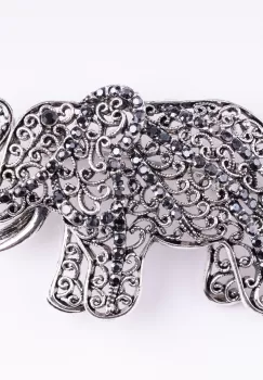 Brosa metalica argintie elefant cu pietricele argintii si negre imagine