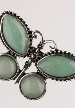 Brosa metalica argintie fluture cu pietre naturale din aventurin imagine