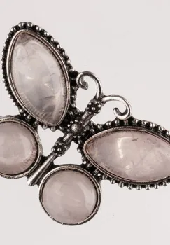 Brosa metalica argintie fluture cu pietre naturale din cuart roz imagine