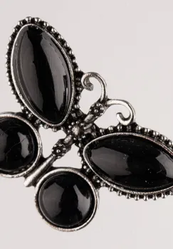 Brosa metalica argintie fluture cu pietre naturale din onix imagine