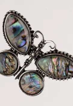 Brosa metalica argintie fluture cu pietre naturale din paua shell imagine