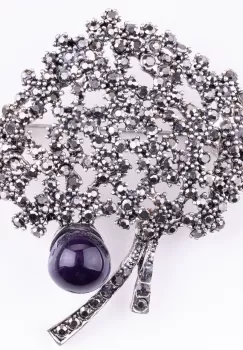 Brosa metalica argintie Pomul Vietii cu pietricele mici argintii si ametist imagine