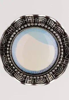 Brosa metalica argintie, rotund cu piatra lunii naturala imagine