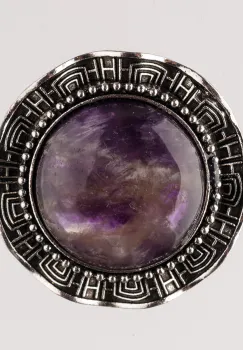 Brosa metalica argintie, rotund cu piatra naturala de ametist imagine