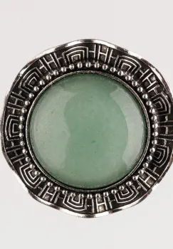 Brosa metalica argintie, rotund cu piatra naturala de aventurin imagine