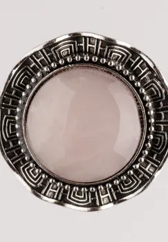 Brosa metalica argintie, rotund cu piatra naturala de cuart roz imagine