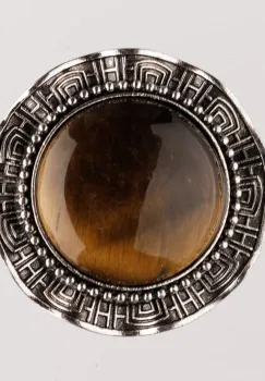 Brosa metalica argintie, rotund cu piatra naturala de ochi de tigru imagine