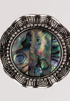 Brosa metalica argintie, rotund cu piatra naturala de paua shell imagine