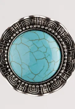Brosa metalica argintie, rotund cu piatra naturala de turcoaz imagine