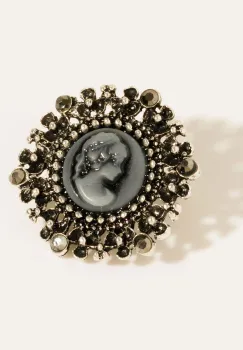 Brosa metalica argintiu antichizat - camee miniaturala cu pietricele mici argintii imagine