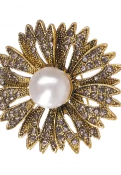 Brosa metalica aurie cu pietricele mici, floare cu perla sintetica imagine