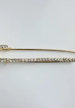 Brosa metalica aurie tip ac lung pietricele fine albe imagine