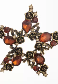 Brosa metalica aurieie stea cu flori miniaturale si pietricele albe si roscate imagine