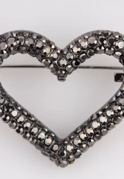 Brosa metalica inima acoperita cu pietre argintii imagine