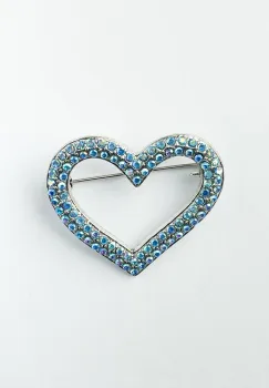 Brosa metalica inima arginite acoperita cu pietricele stralucitoare bleu imagine