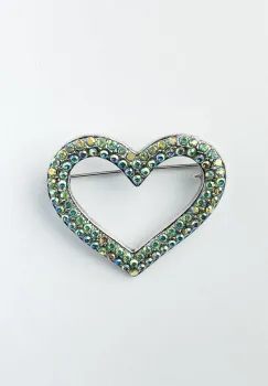Brosa metalica inima arginite acoperita cu pietricele stralucitoare verzui imagine