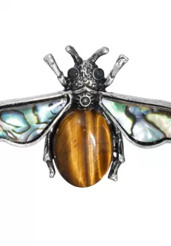 Brosa pandant argintie cu scoica naturala paua shell, albina cu corp din piatra naturala ochi de tigru imagine
