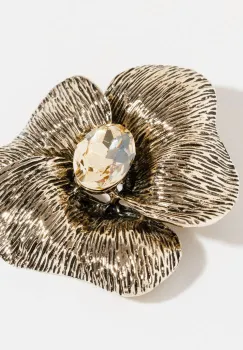 Brosa pandant metalica argintie, floare cu piatra fatetata galbuie imagine