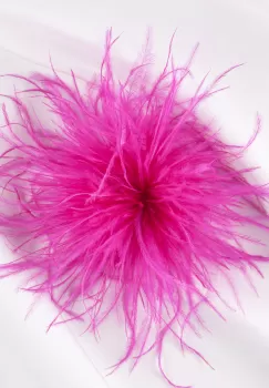 Brosa puf pene fine fucsia cu diamtetru de 15 cm, cu clips pentru par imagine