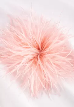 Brosa puf pene fine roz cu diamtetru de 15 cm, cu clips pentru par imagine