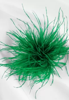 Brosa puf pene fine verde cu diamtetru de 15 cm, cu clips pentru par imagine