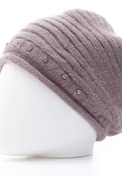 Caciula bej inchis cu fir din lurex si decoratiune strasuri, captusita in interior cu blanita sintetica imagine