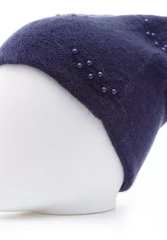 Caciula bleumarin model tricotat cu perle fine aplicate, dublata in interior imagine