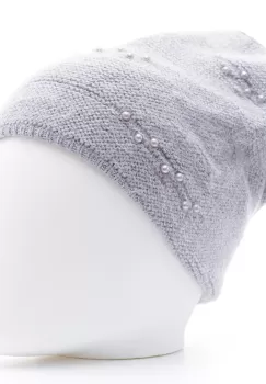 Caciula gri model tricotat cu perle fine aplicate, dublata in interior imagine