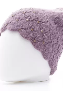 Caciula lila model tricotat cu fir de lurex si strasuri aplicate, captusita in interior imagine