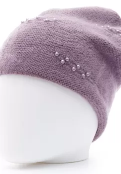 Caciula lila model tricotat cu perle fine aplicate, dublata in interior imagine