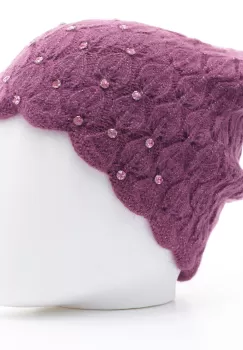 Caciula mov model tricotat cu fir de lurex si strasuri aplicate, captusita in interior imagine