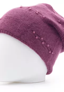 Caciula mov model tricotat cu perle fine aplicate, dublata in interior imagine