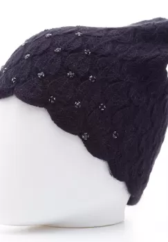 Caciula neagra model tricotat cu fir de lurex si strasuri aplicate, captusita in interior imagine