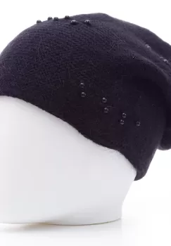 Caciula neagra model tricotat cu perle fine aplicate, dublata in interior imagine