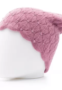 Caciula roz model tricotat cu fir de lurex si strasuri aplicate, captusita in interior imagine