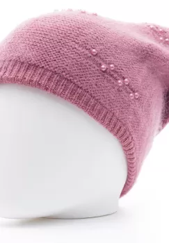 Caciula roz model tricotat cu perle fine aplicate, dublata in interior imagine