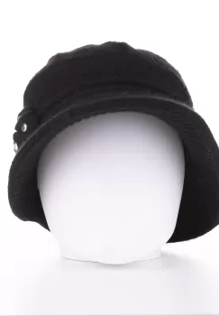 Caciula stil palarie neagra cu bor si decoratiune laterala argintie, captusita in interior imagine