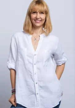 Camasa alba din in cu paiete si dantela pe spate imagine