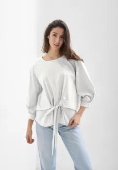 Camasa alba din poplin de bumbac cu funda in fata imagine