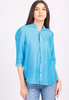 Camasa albastra, subtire, cu guler tunica imagine