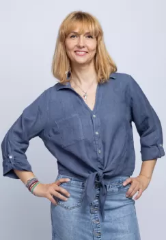 Camasa albastru jeans din in cu nod in fata imagine