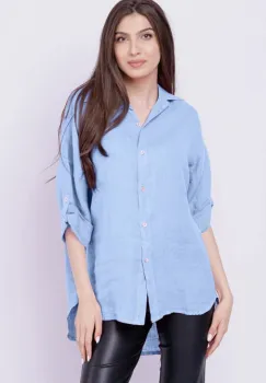 Camasa bleu lejera, din in cu fald pe spate imagine