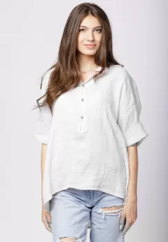 Camasa din in alba cu siret pe spate in dreptul gulerului imagine