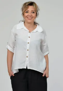 Camasa din in cu coada de randunica, alba imagine
