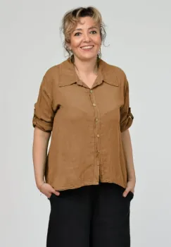 Camasa din in cu coada de randunica, camel imagine