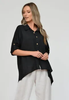 Camasa din in cu coada de randunica, neagra imagine