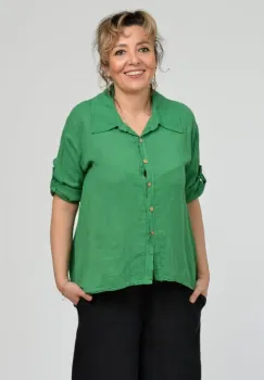 Camasa din in cu coada de randunica, verde imagine