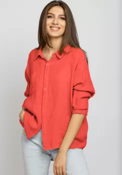 Camasa din in cu inel metalic pe spate Stella Milani, corai imagine