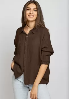 Camasa din in cu inel metalic pe spate Stella Milani, maro imagine