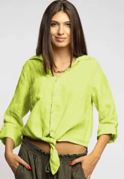 Camasa din in cu nod in fata, verde deschid imagine